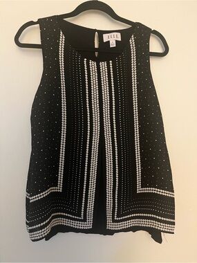 ELLE Black Sleeveless Top with White Dot Trim